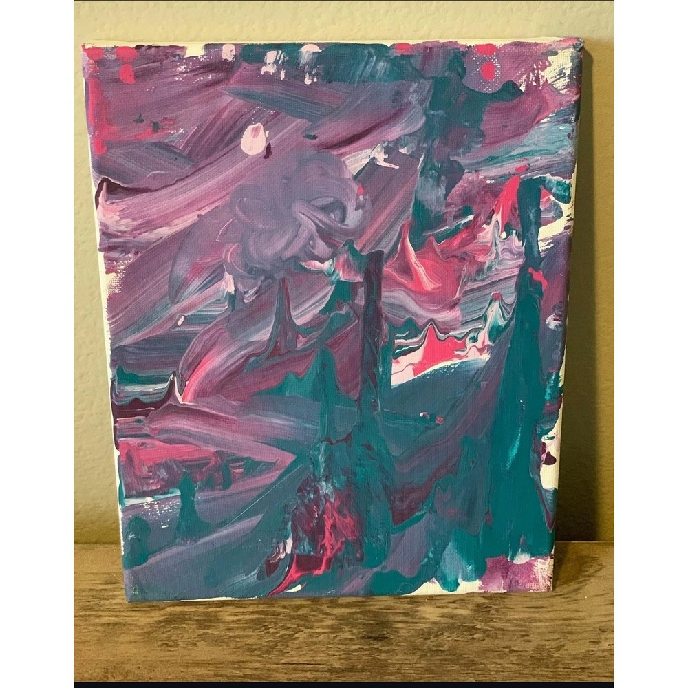 Original Abstract Painting Sea Volcano 8x10 Acrylic Canvas Art